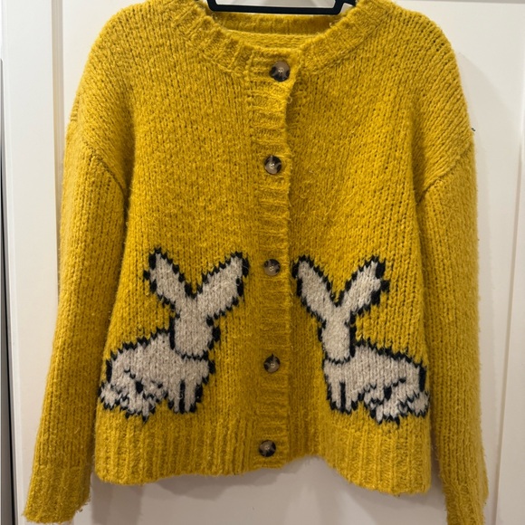 Maeve Yellow Cardigan with Rabbit Design Anthropologie - Picture 3 of 9